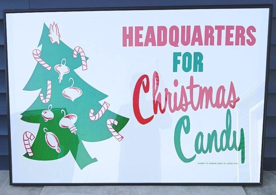 Vintage Christmas Candy Cane Spangler Co Vinyl Poster Sign Store Display 26x37