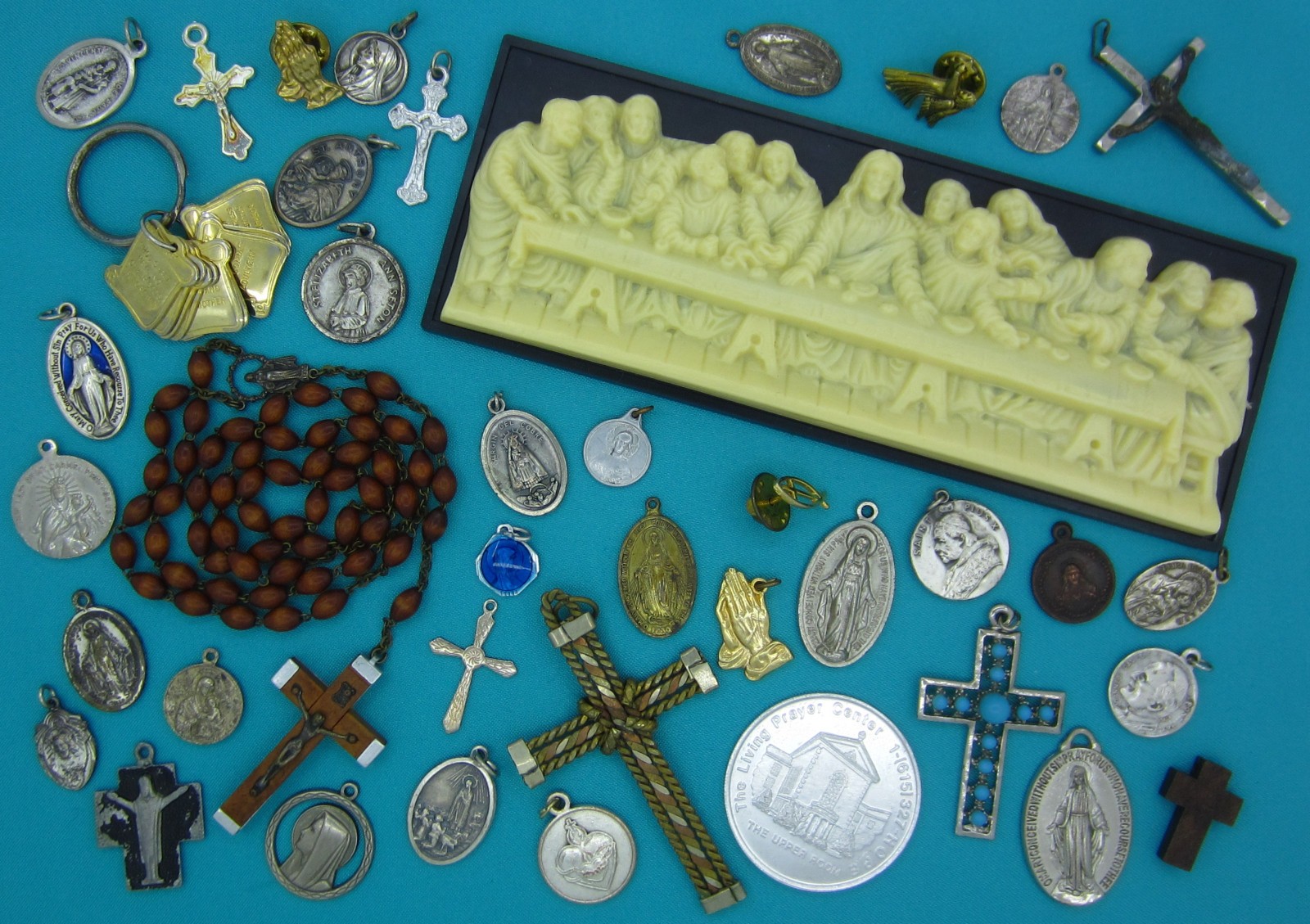 Lot Medals Rosary Mary Jesus Preowned Items Vintage To Now Religious Catholic
