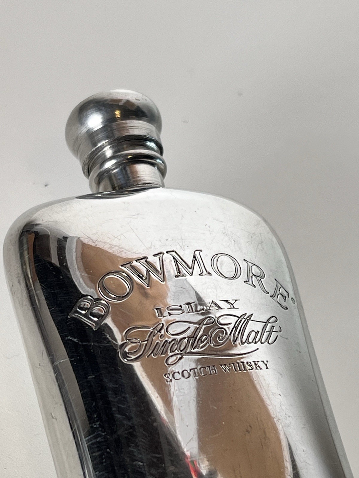 Vintage Bowmore Islay Single Malt Scotch Whisky Hip Pocket Flask Silver Metal