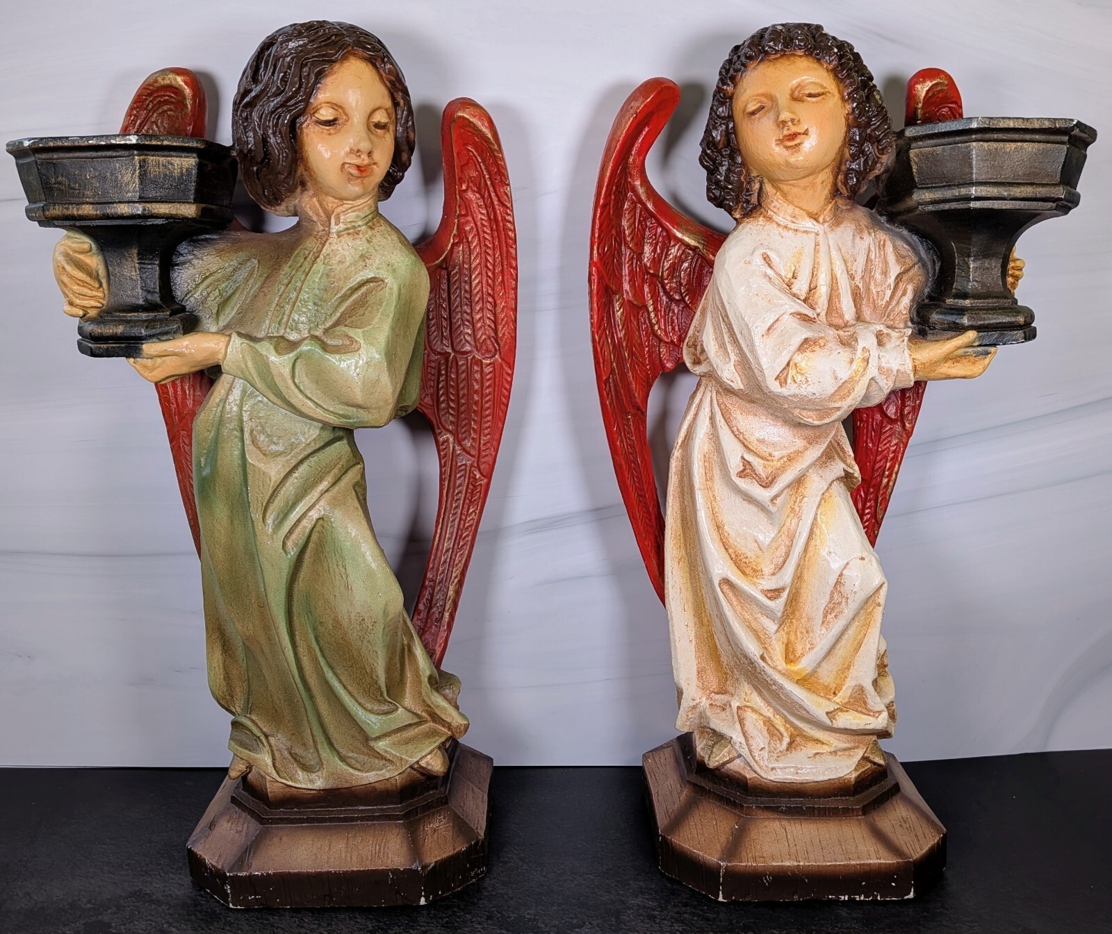 Pair Vntg Universal Statuary Corp 1977 Angel Candle Holder Statues Chalkware 16