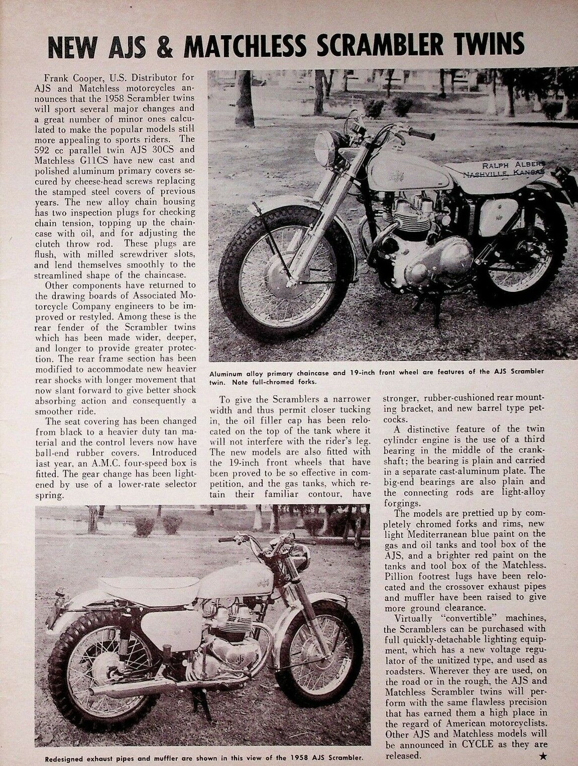 1958 New AJS & Matchless Scrambler Twins - 1-Page Vintage Motorcycle Article