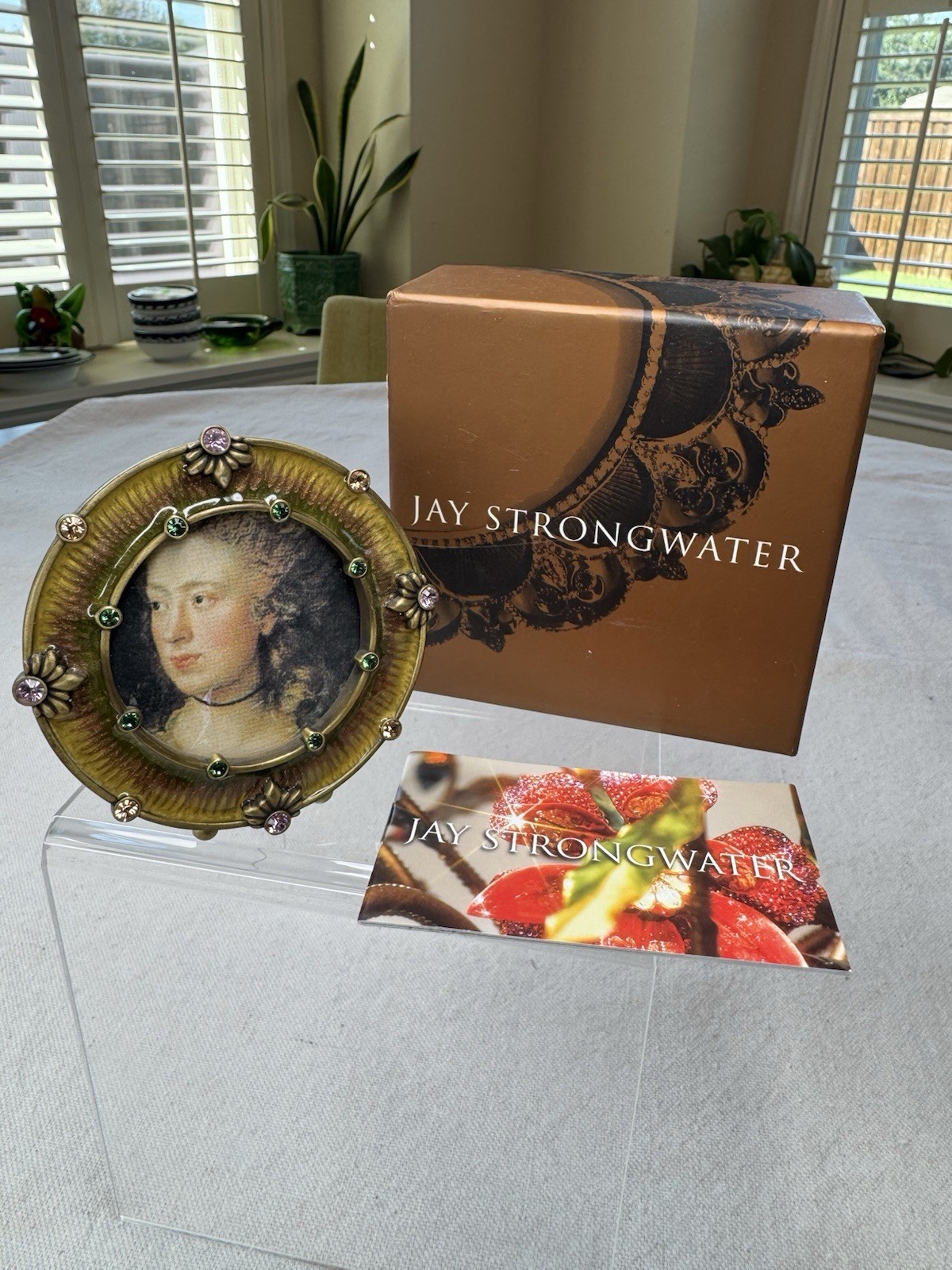 Jay Strongwater Agatha Swarovski Crystal Enamel Round Gold Photo Frame 3