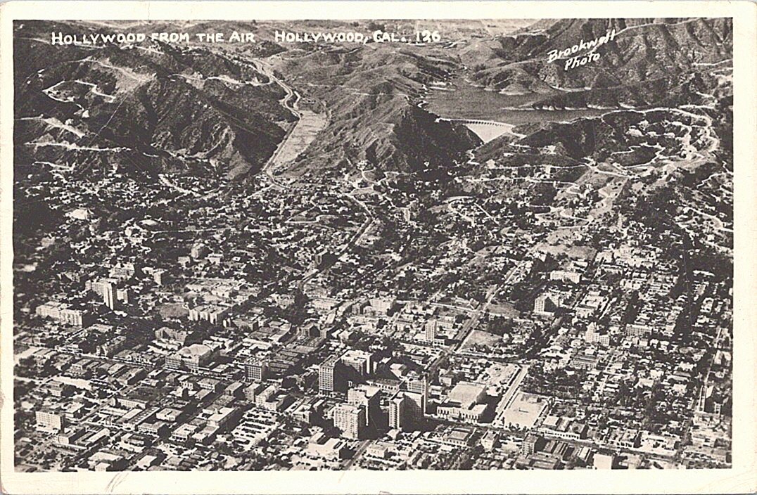 RPPC Hollywood CA City View from the Air 1940s