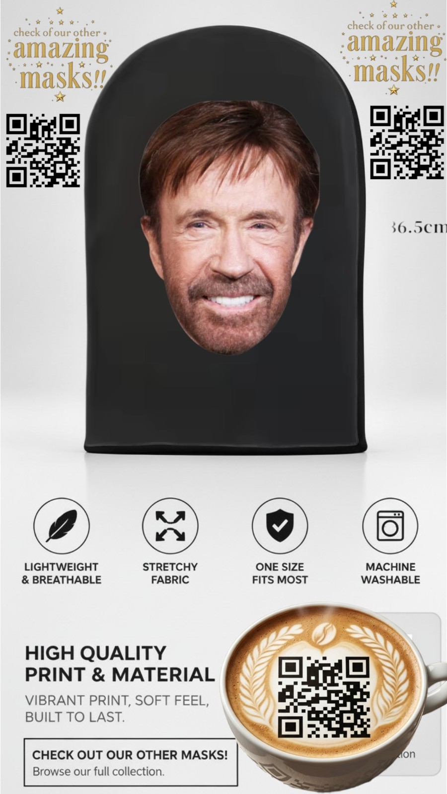 Chuck Norris face mask mesh Halloween Costume Party Cosplay Walker Texas Ranger
