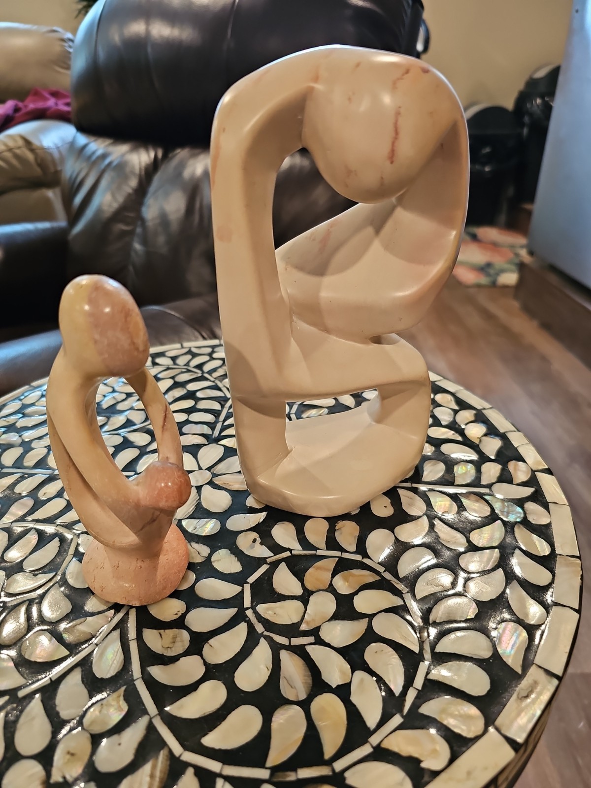 Vintage, Two hand-carved abstract sculpture made of Kisii soapstone, From Kenya