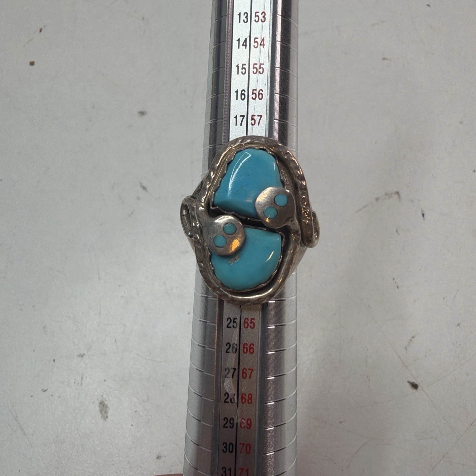 Zuni Effie C Heavy 25g Ring Sterling Silver Turquoise Snake Native Sz 9.5