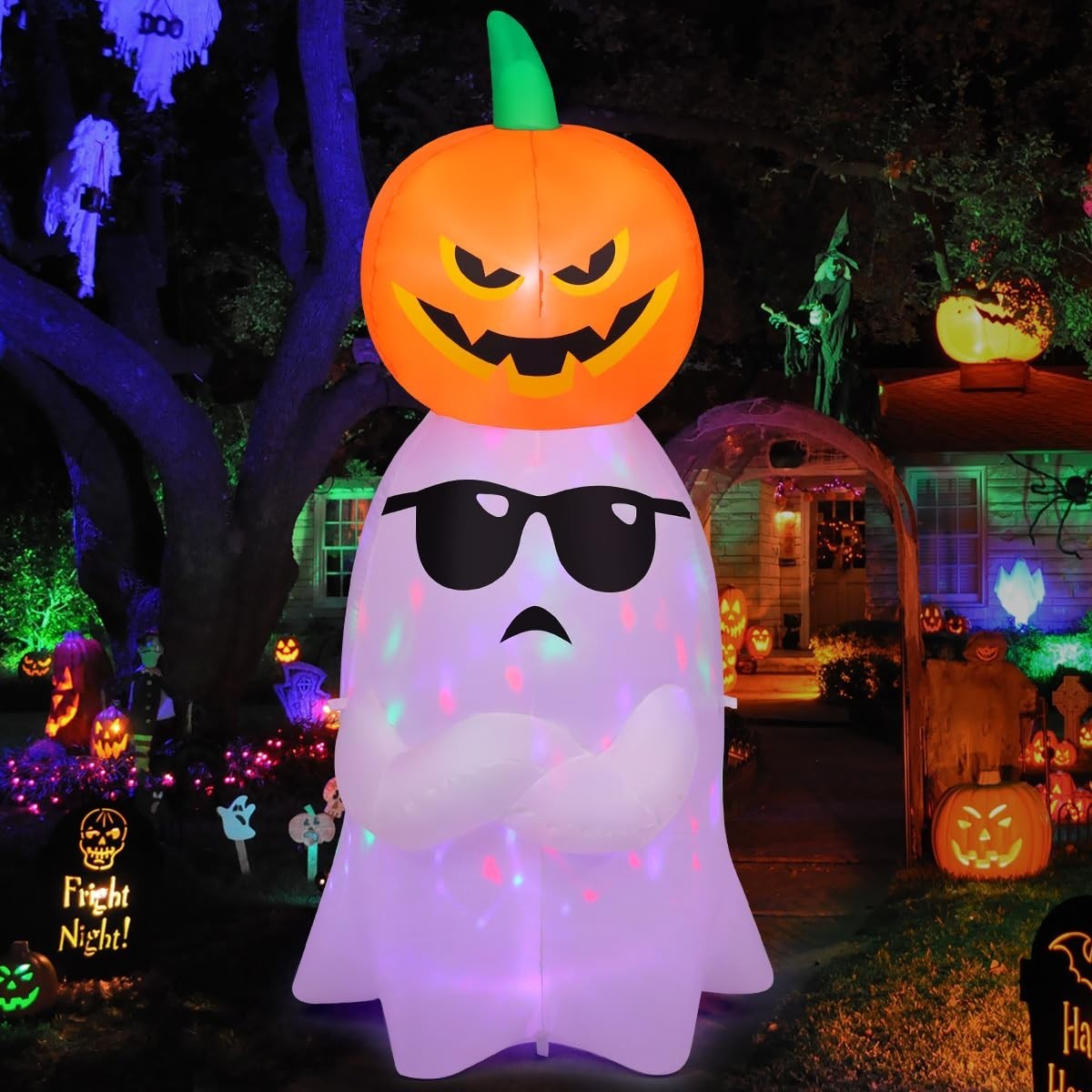 6.2 FT Halloween Inflatable Ghost & Pumpkin Yard Decor with LED Lights - Outdoor