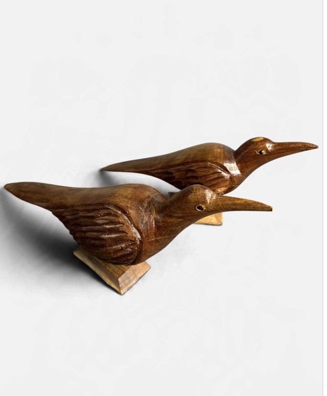 Vintage MCM Hard Carved Wooden Shore Bird Lot Of 2