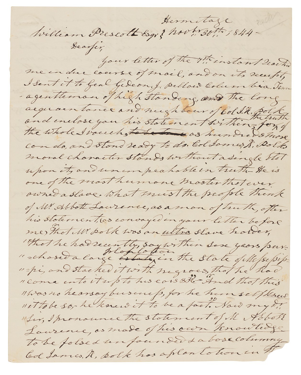 US President Andrew Jackson Signed Autograph Letter ALS 1844 PSA Auth Framed