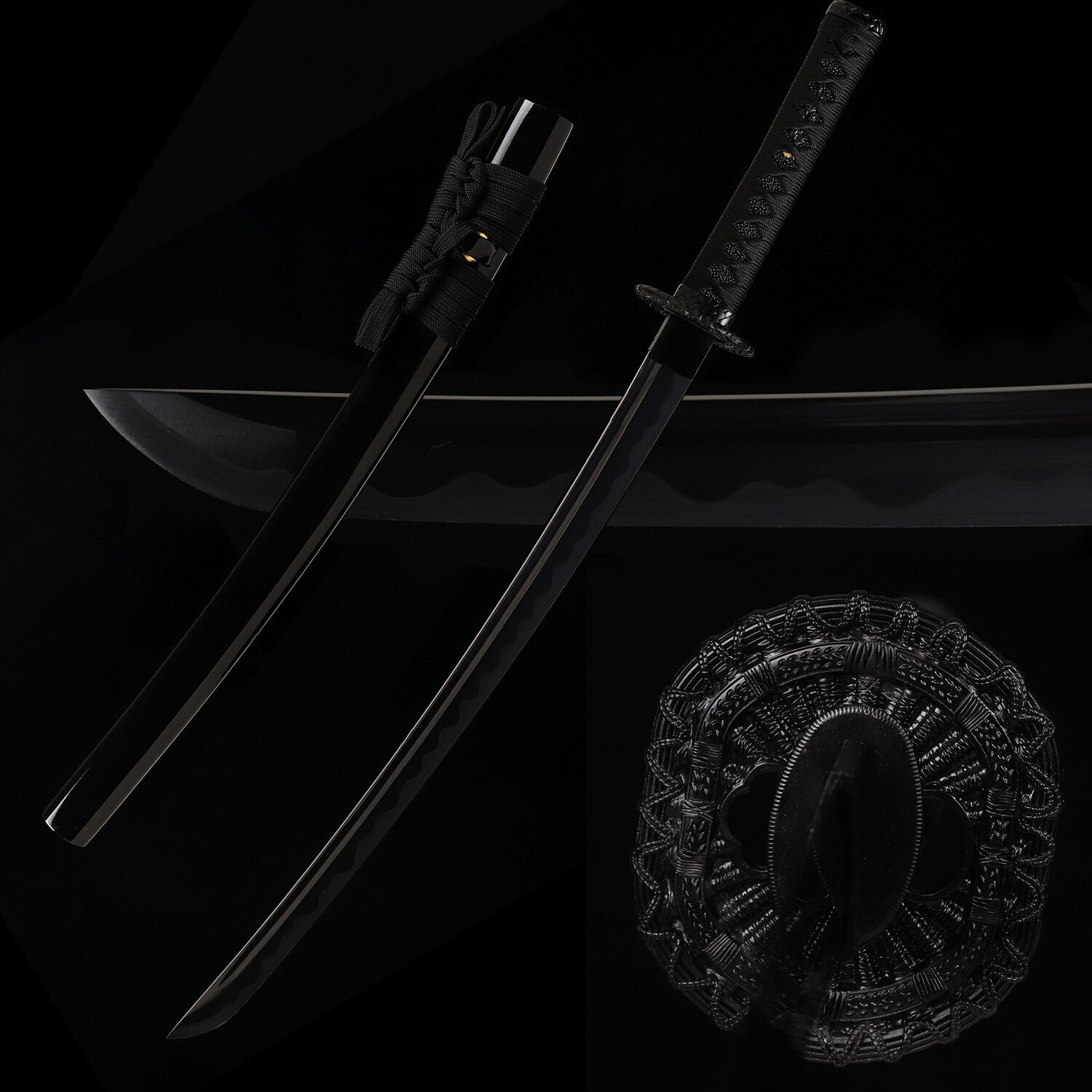 30'' All Black T10 Steel Japanese Samurai Wakizashi Sword Katana Razor Sharp