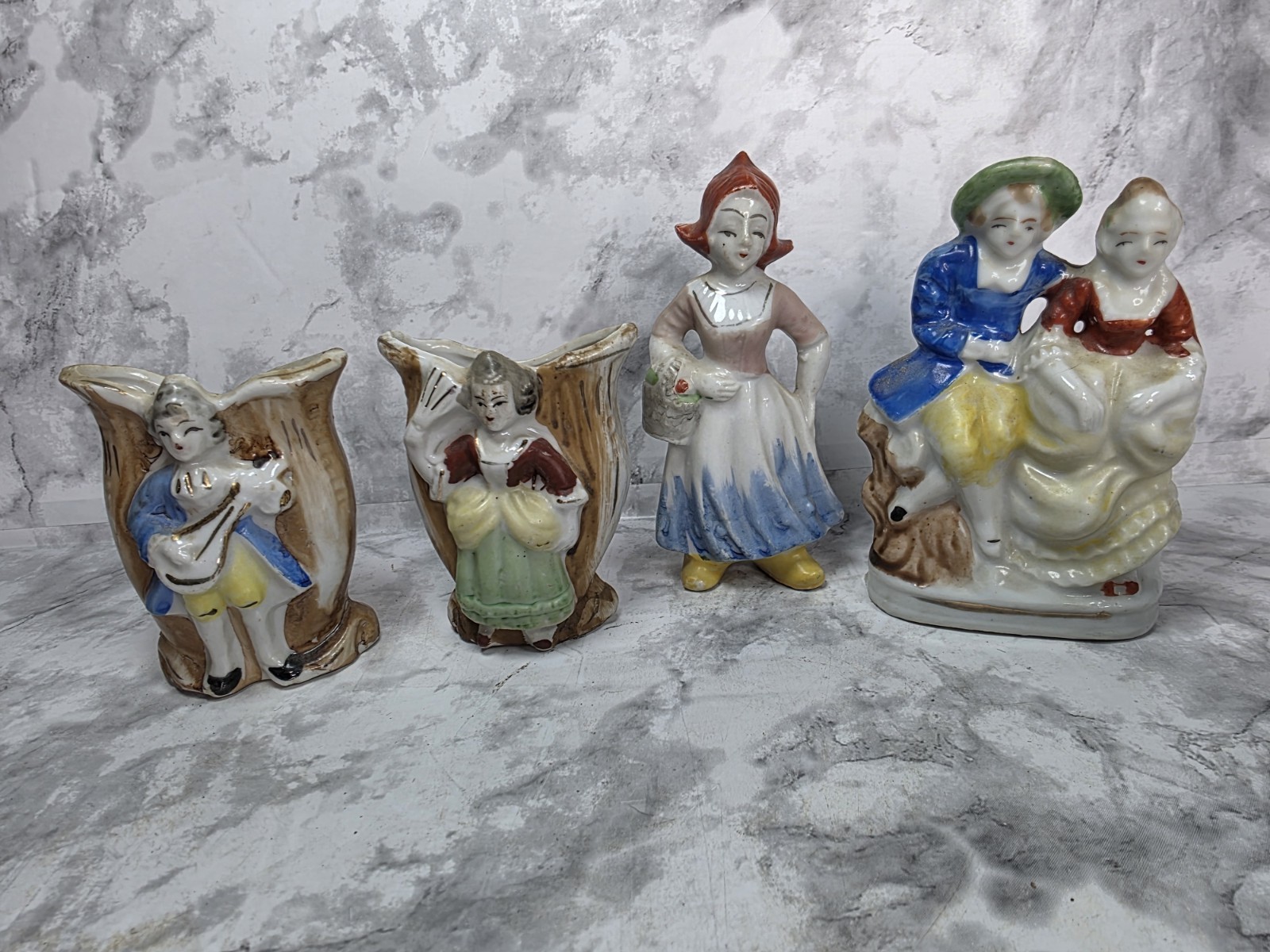 Vintage Japan/Occupied Porcelain Figurines/Bud Vase Lot of 4 Victorian Style 