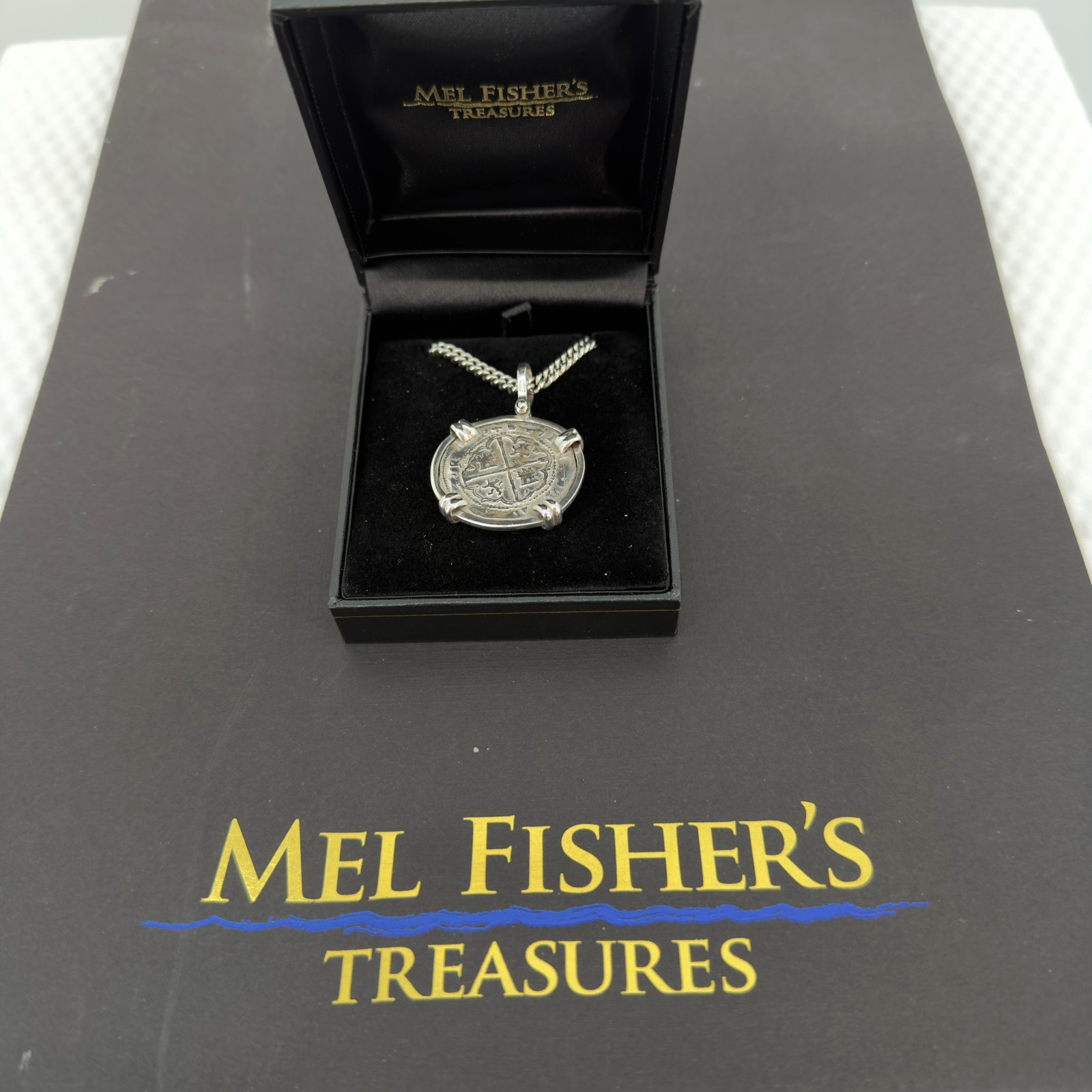 Mel Fisher Atocha Shipwreck Silver 2 Reales Replica Pendent Necklace COA