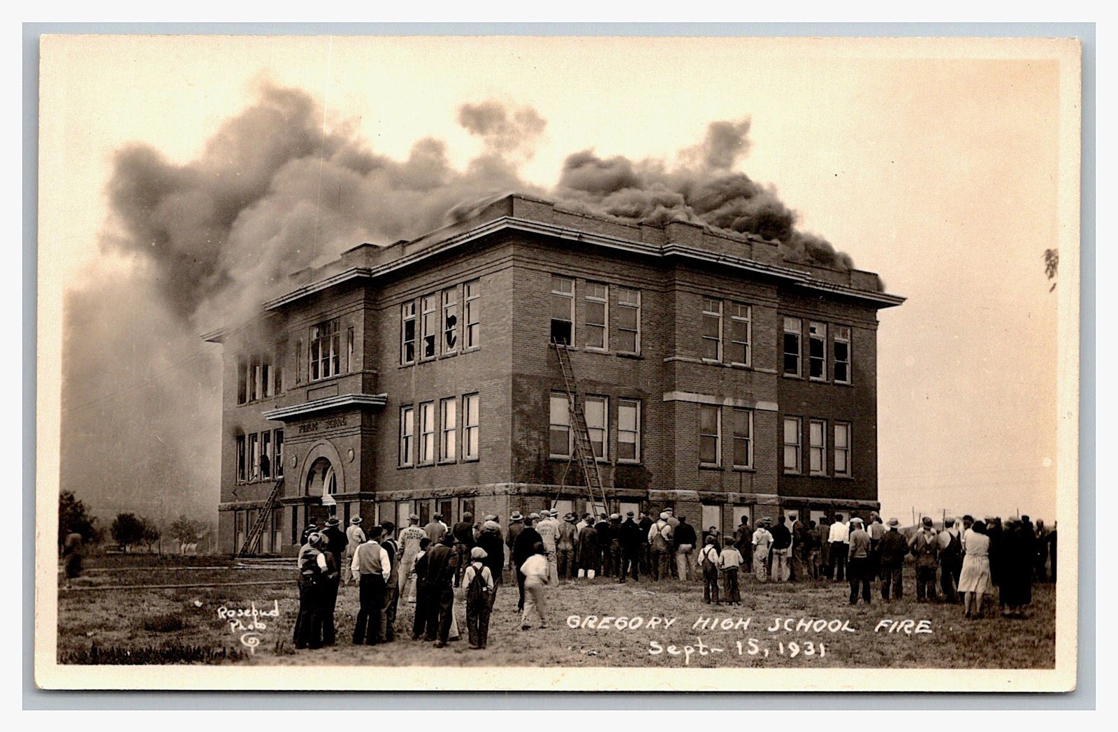 RPPC ~ Gregory SD ~ High School Fire  ~ South Dakota Disaster Street view