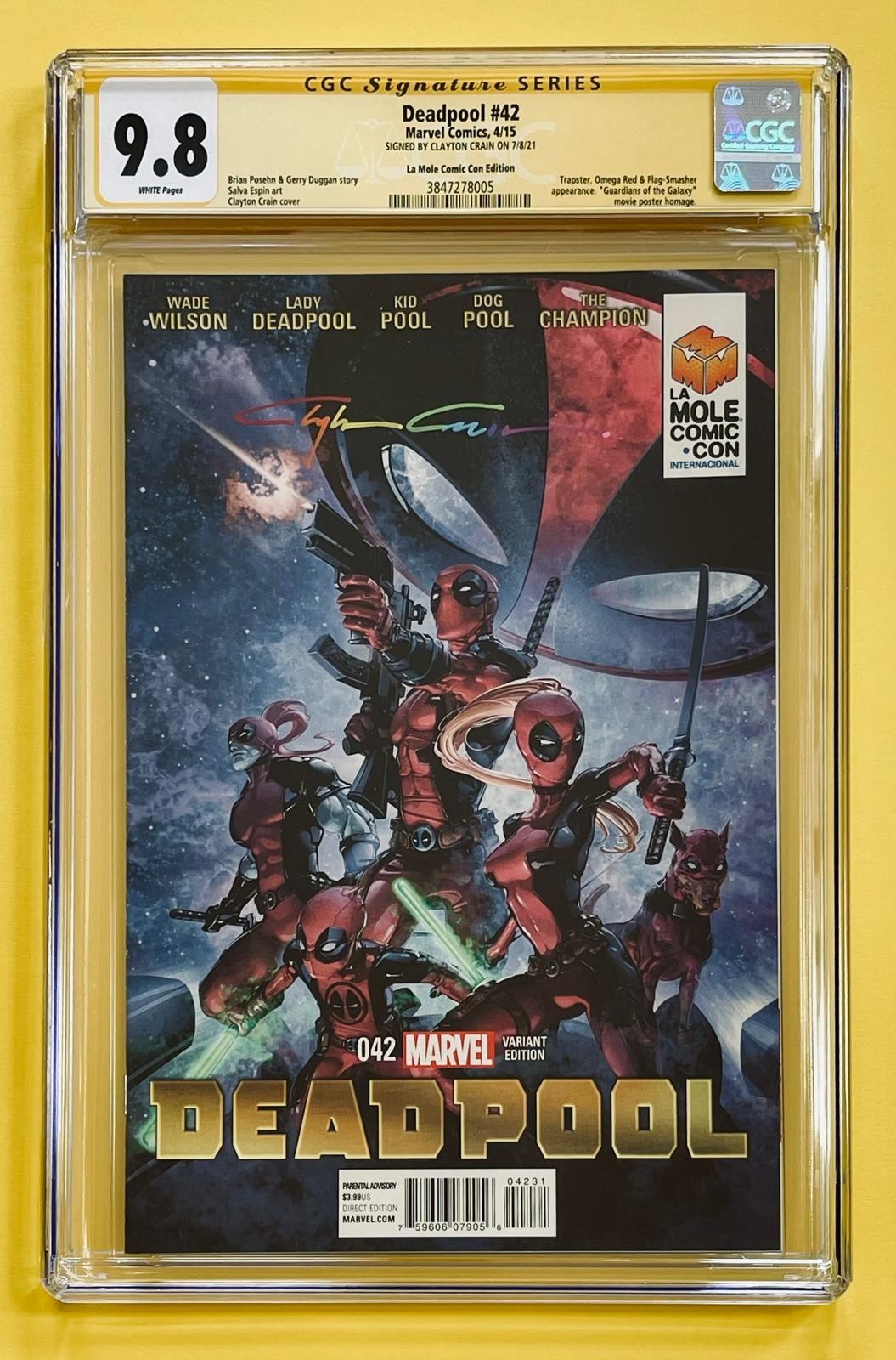 2015 Clayton Crain Signed CGC 9.8 Deadpool #42 - Movie Homage INFINITY Signature