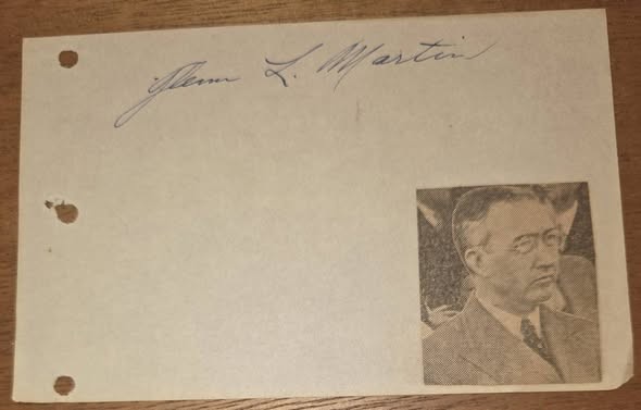 GLENN L. MARTIN AUTOGRAPH, AVIATION PIONEER