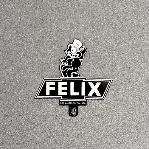 VINTAGE 1958 FELIX CHEVROLET PLATE TOPPER PORCELAIN SIGN CAR GAS MOTORCYCLE OIL