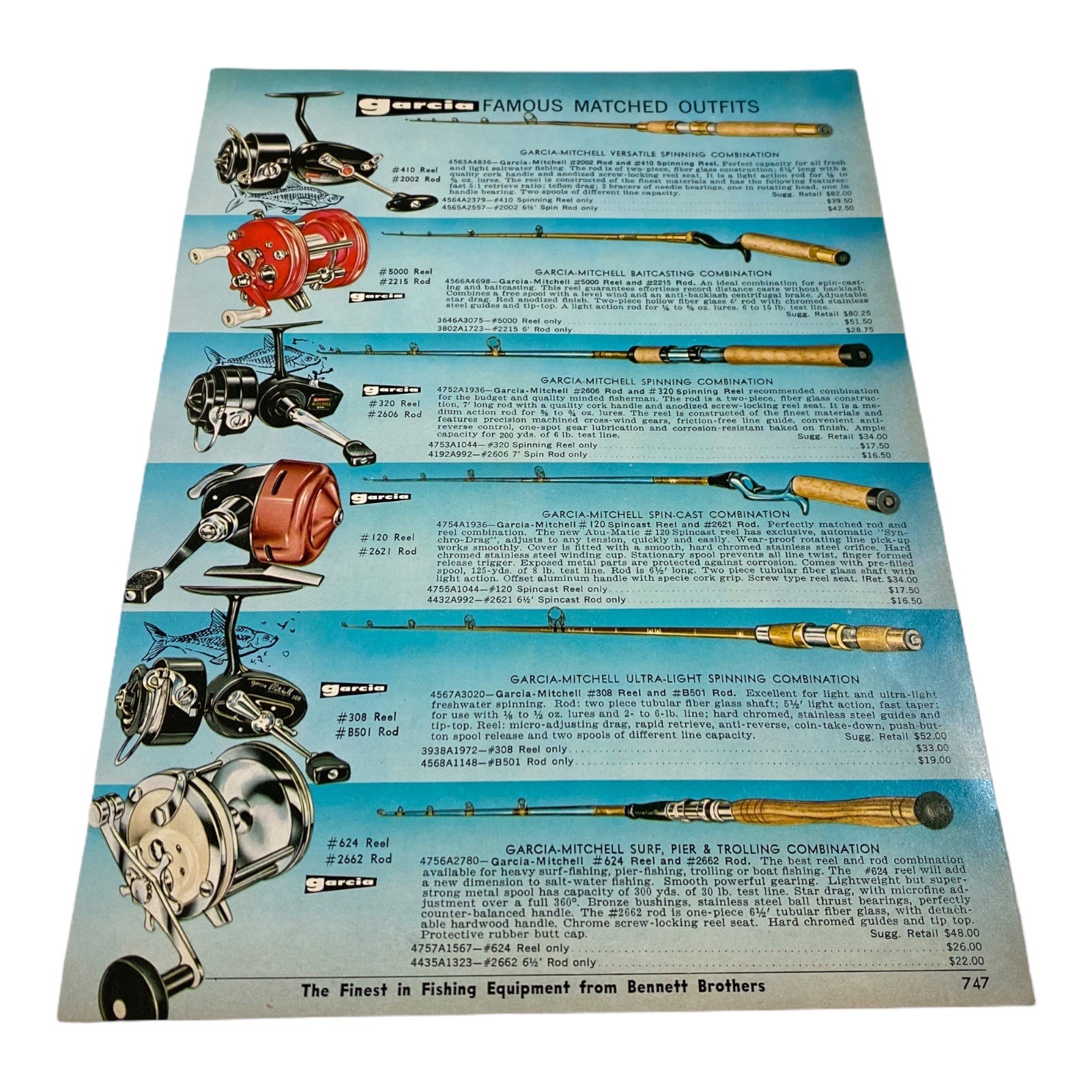 1968 Garcia Fisning Rods & Reels • Full Color 2 Page Catalog Ad with Prices 