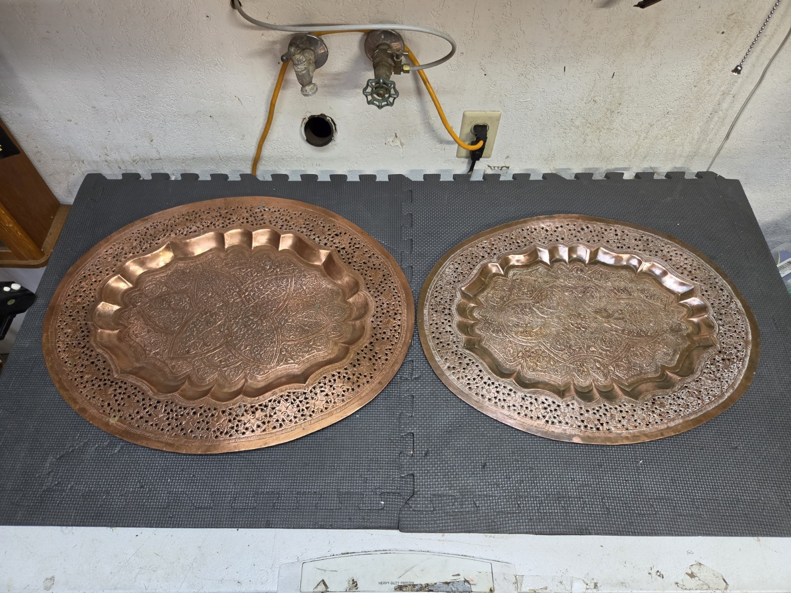 Vintage Large Solid Copper Oval Serving Trays Ornate Designs Heavy Copper 