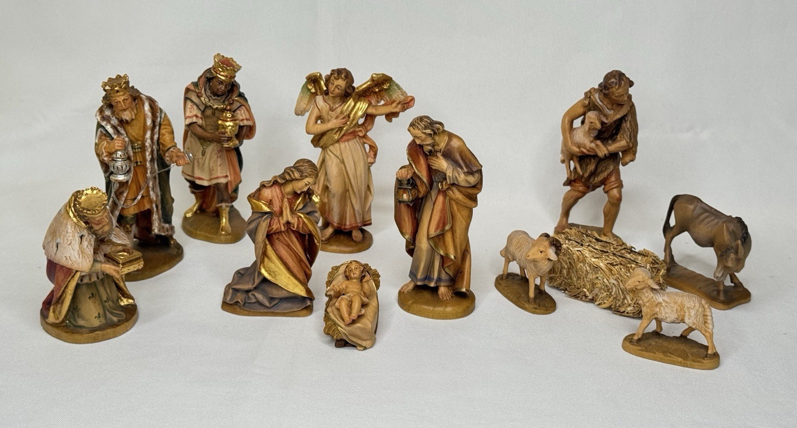 LEPI 13 Pc Hand Carved Wood Nativity Set Val Gardena Italy 12cm Figures