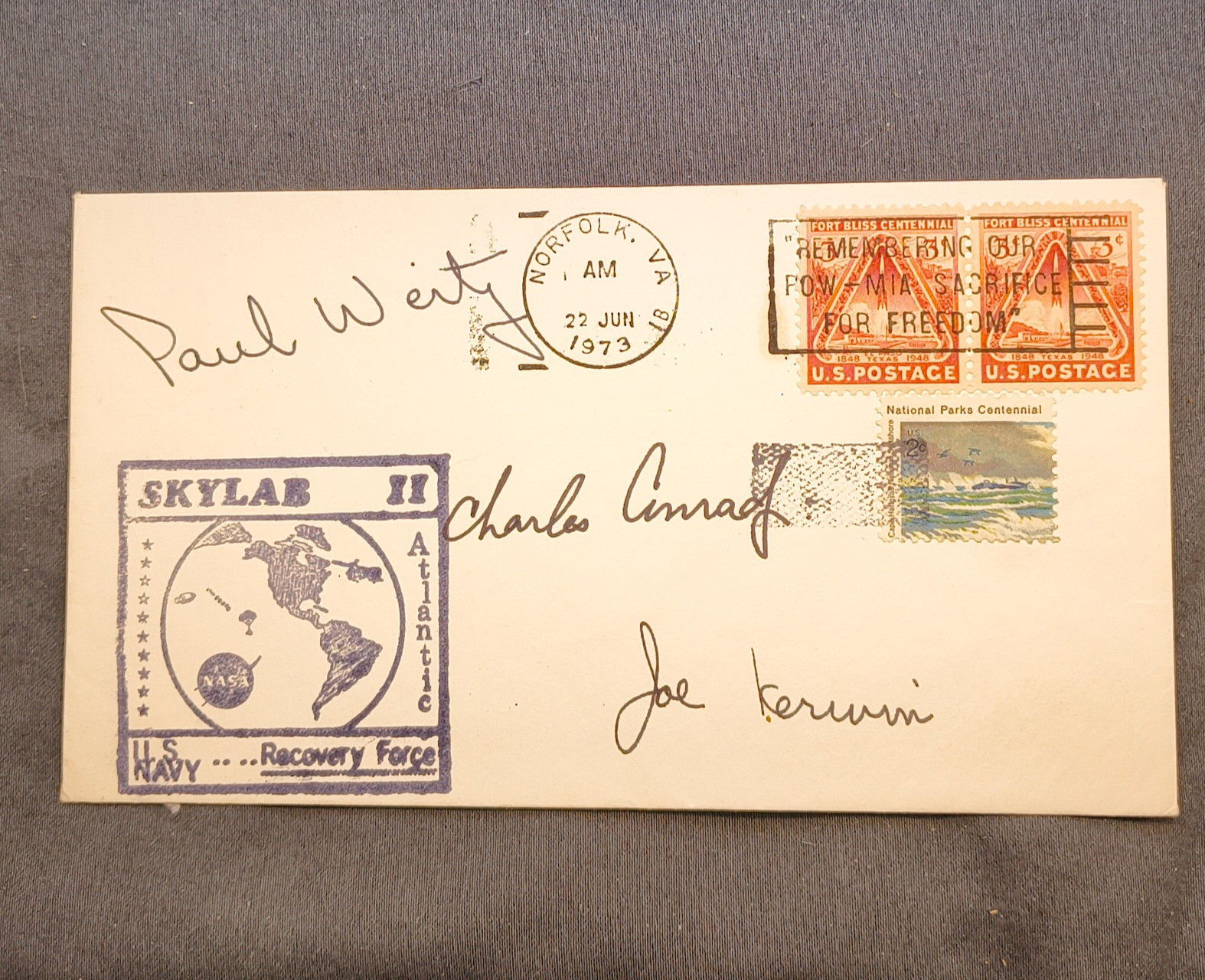 Skylab 2 Crew Signatures Recovery Cover Pete Conrad Joe Kerwin Paul Weitz 1973