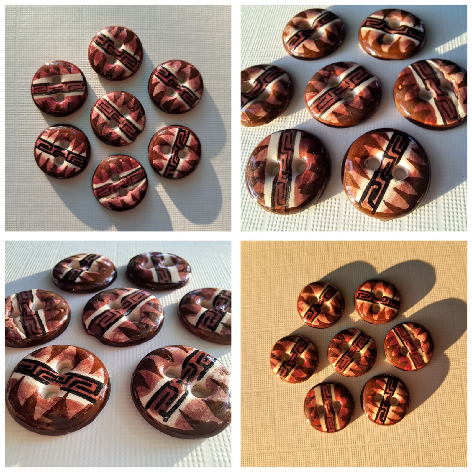 Lot 7 pcs Vintage Handpainted  Ceramic Buttons 2 holes 18mm Greece Pattern Craft