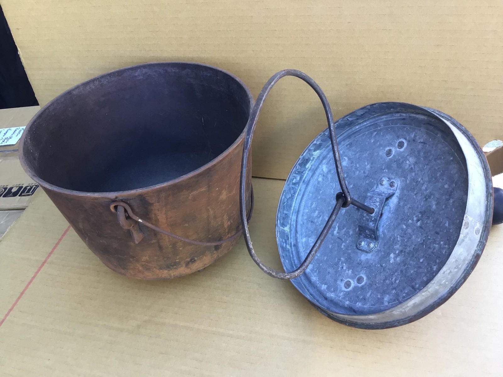 Vtg Commercial Farmhouse Antique Cast Iron Footed Pot w/ Lid Coffee Bean Roaster