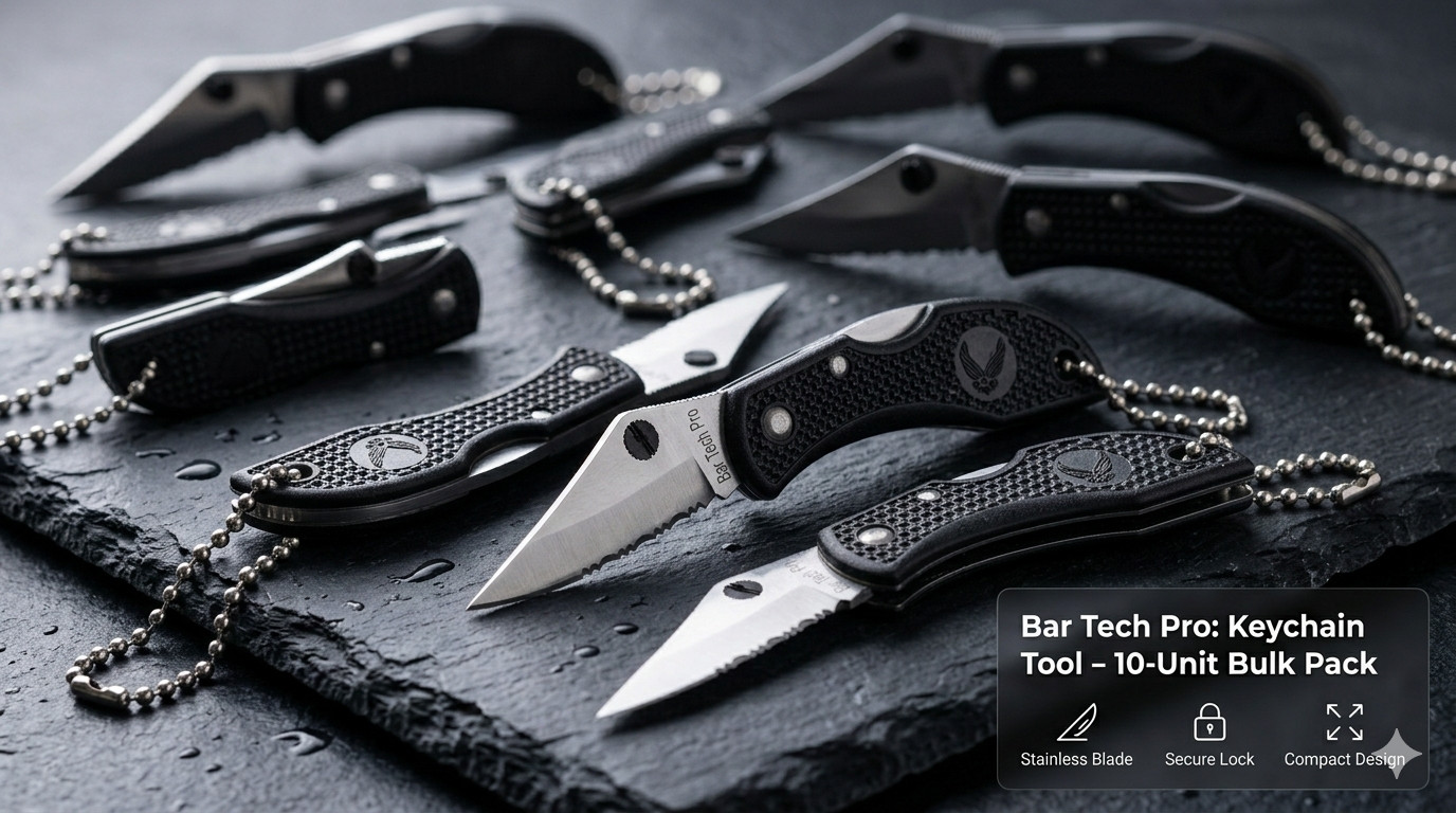  Bartech Pro Small Mini Half-Serrated Key Chain Pocket Knives, 10 Pack