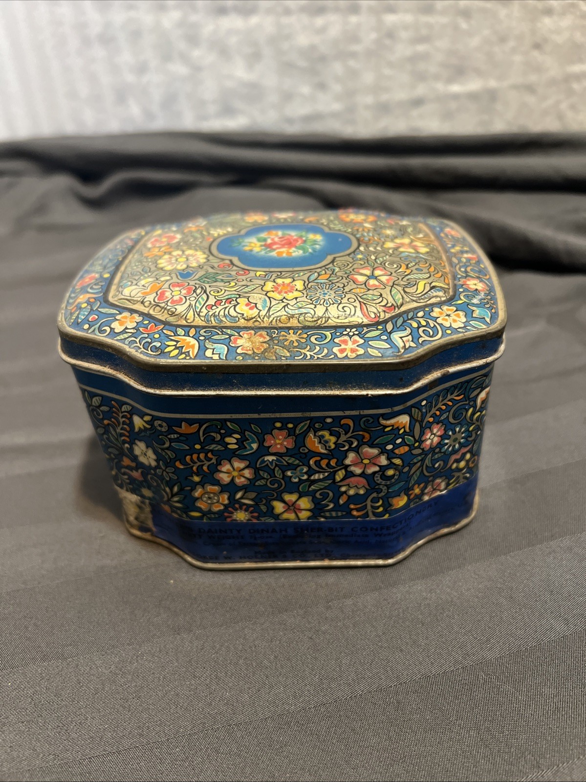 Vintage George W. Horner & Co. Ltd. England Tin – Floral Sweets Container – Blue