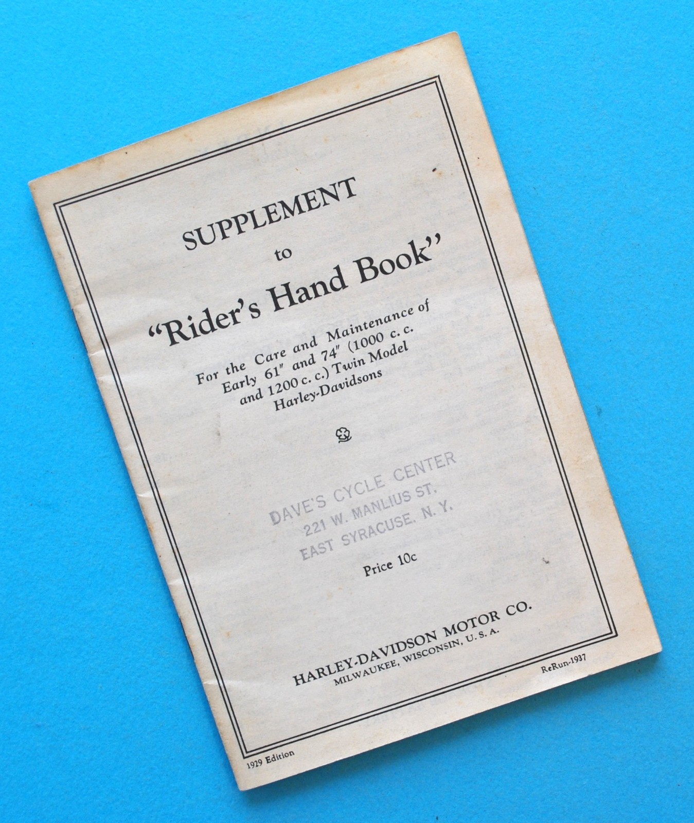 1915 - 1928 Harley Davidson Riders Hand Book Service Manual Book 11J 16F JD FD J