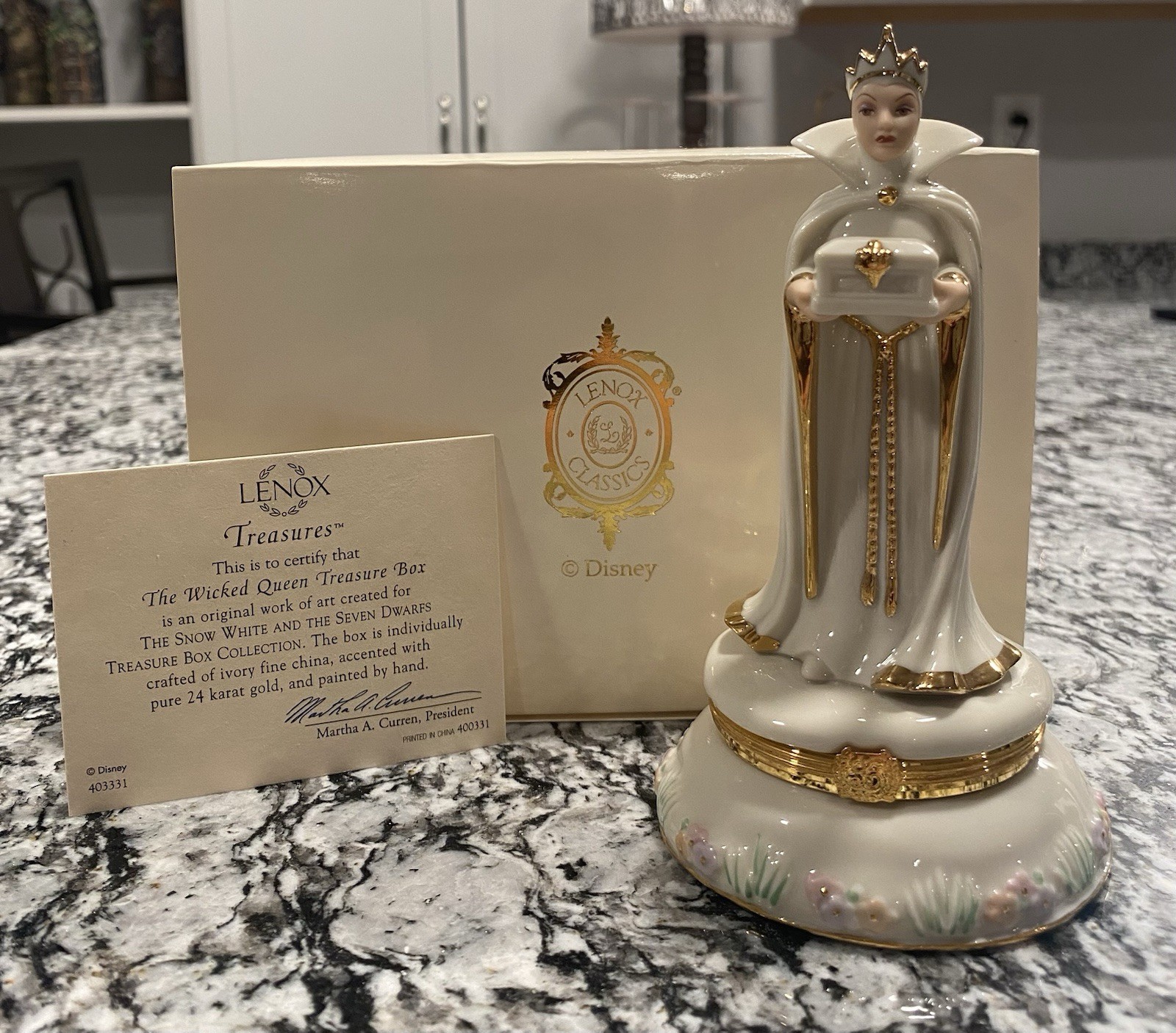 🔵🟢Lenox Disney “The Wicked Queen” Treasure Box, Snow White, 24k Gold & Cert.