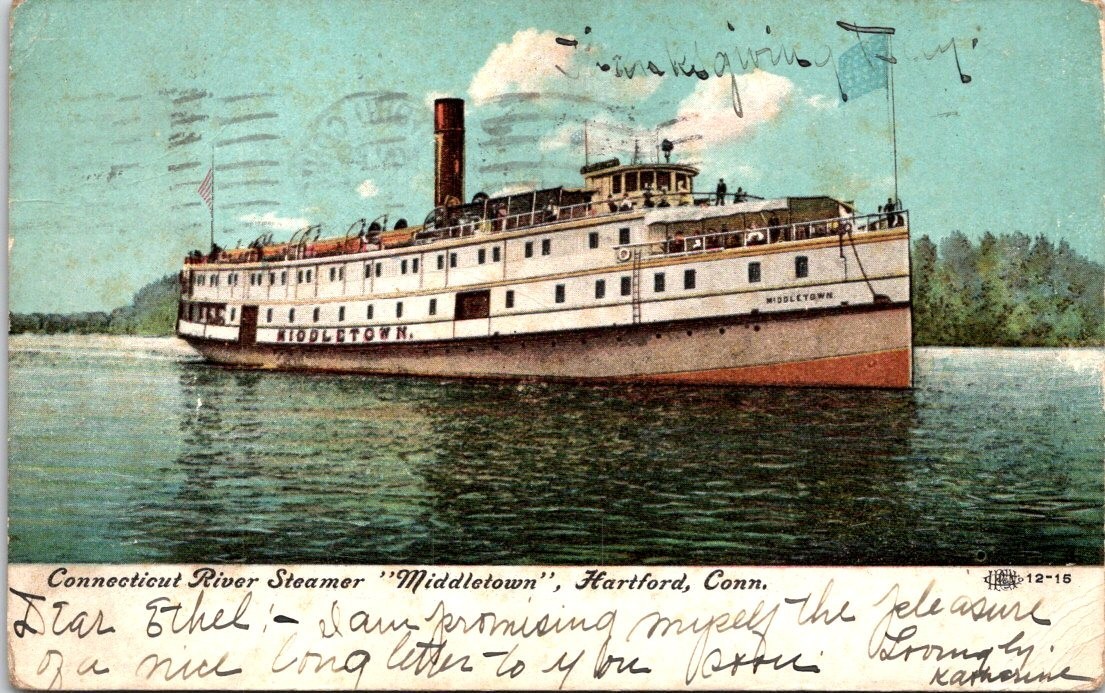 Middletown River Steamer 1908 Hartford Connecticut Postcard G78