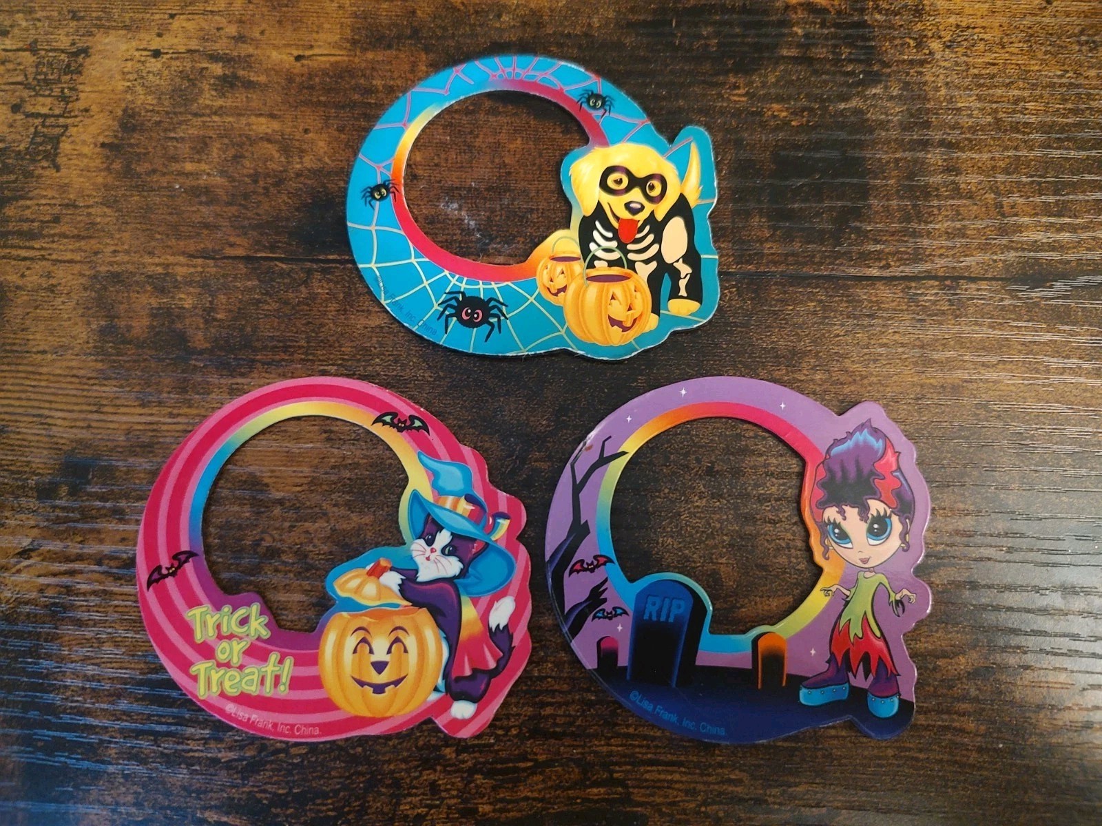 3 Vintage Lisa Frank Halloween Magnetic Picture Frames Casey Dog Cat Witch