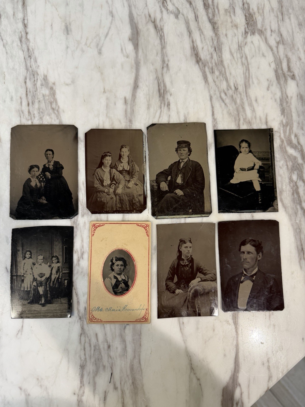 Lot 8 Antique 1800s Tintype Photos Men Women Children Victorian Portraits