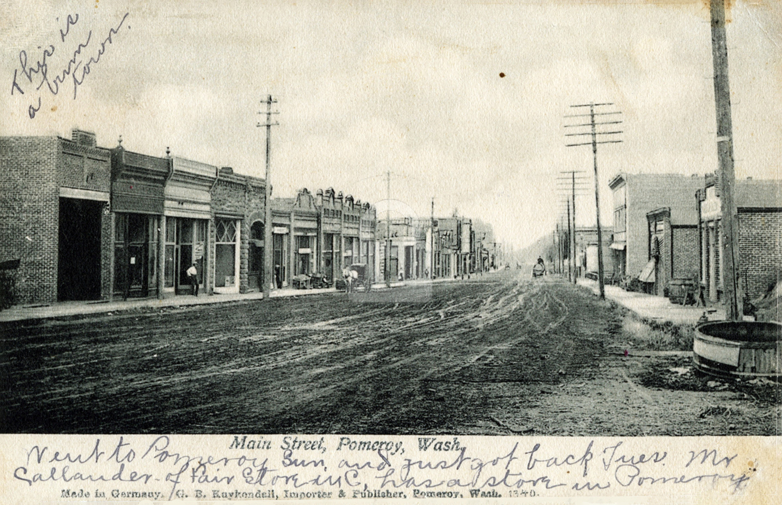 Main St. 1906 Pomeroy WA Washington Vintage Postcard COPY