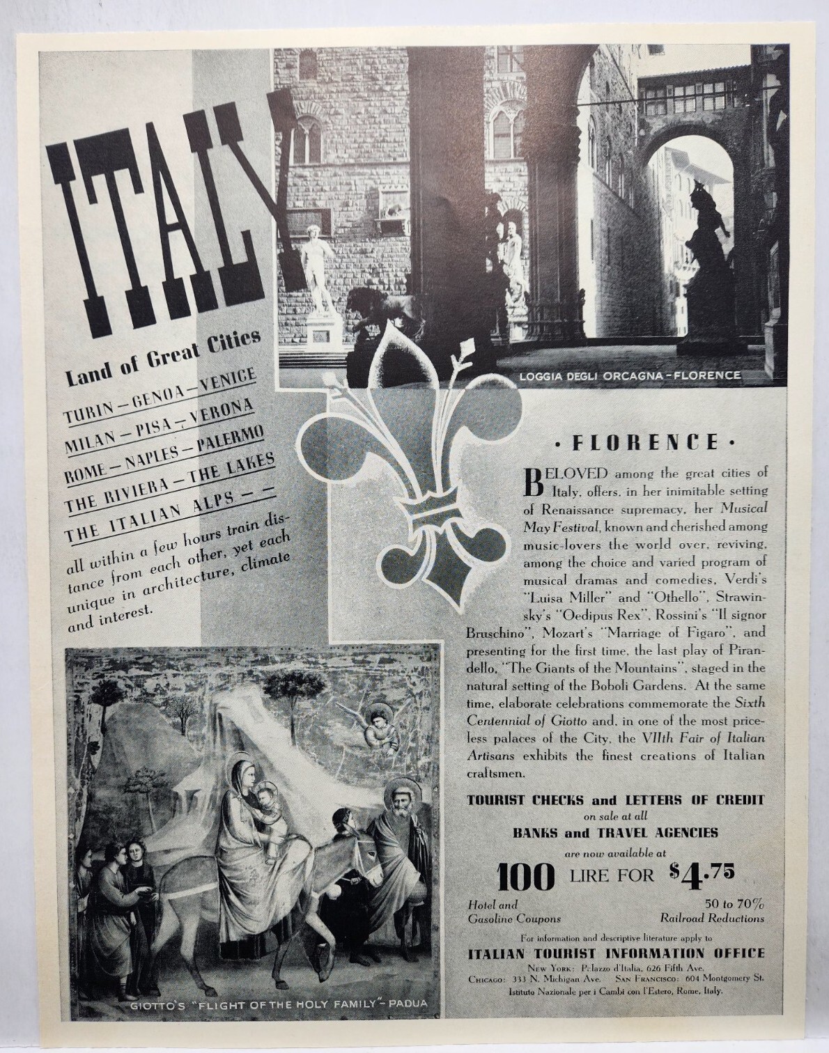 1937 Italy Florence Italian Tourist Original Print Ad Life Magazine 30's