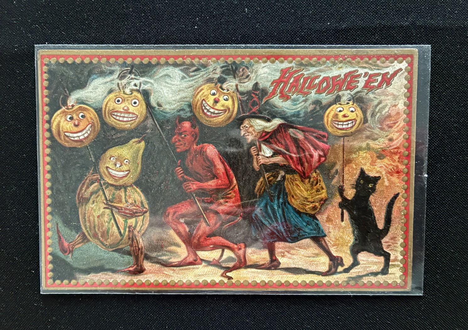 1909 Tuck's Halloween Postcard Devil Witch Cat Jack O Lanterns Veggie Guy Posted