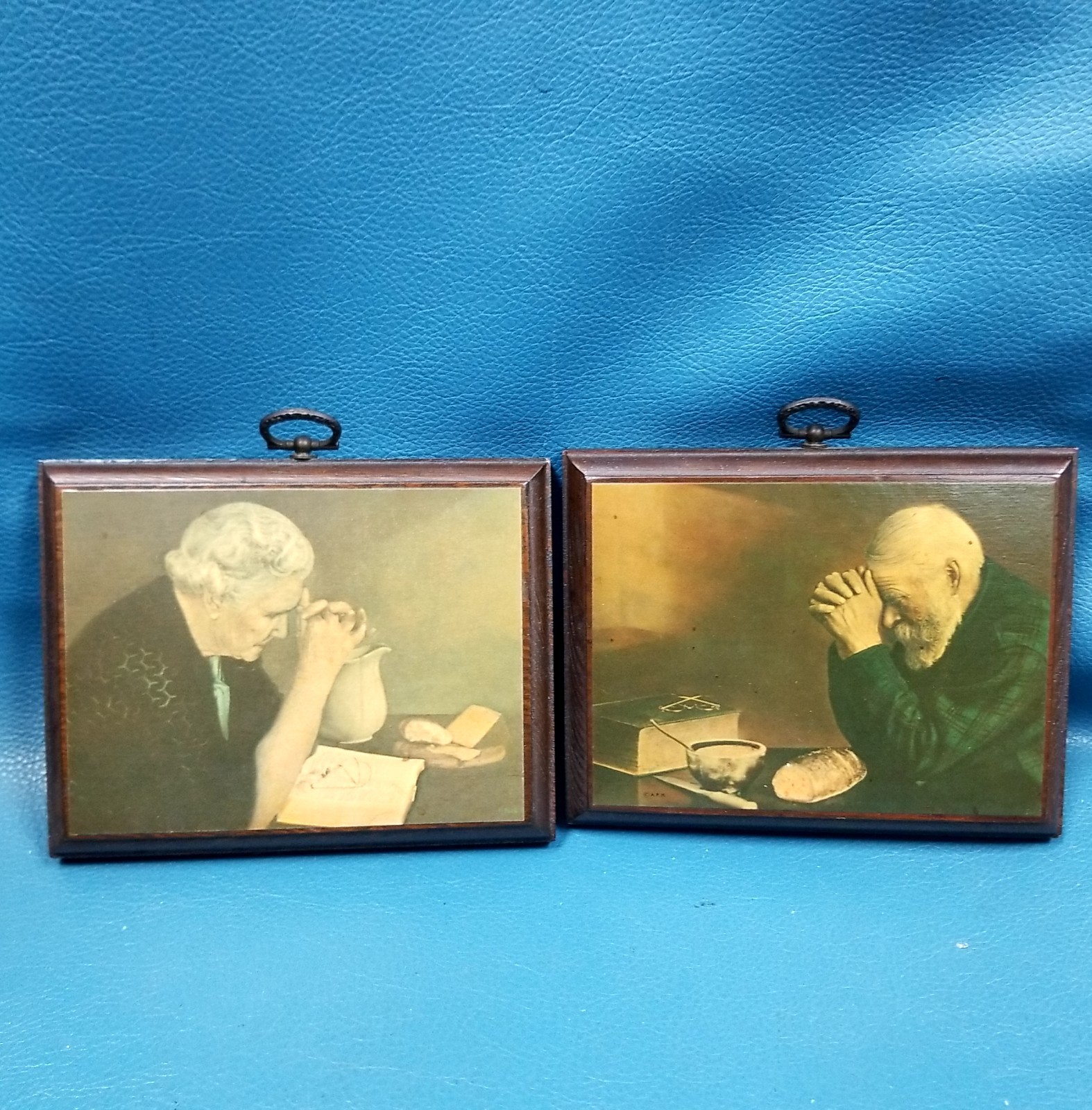 VTG Pair Wood Wall Plaques Eric Enstrom Grace + Gratitude Decoupage Art