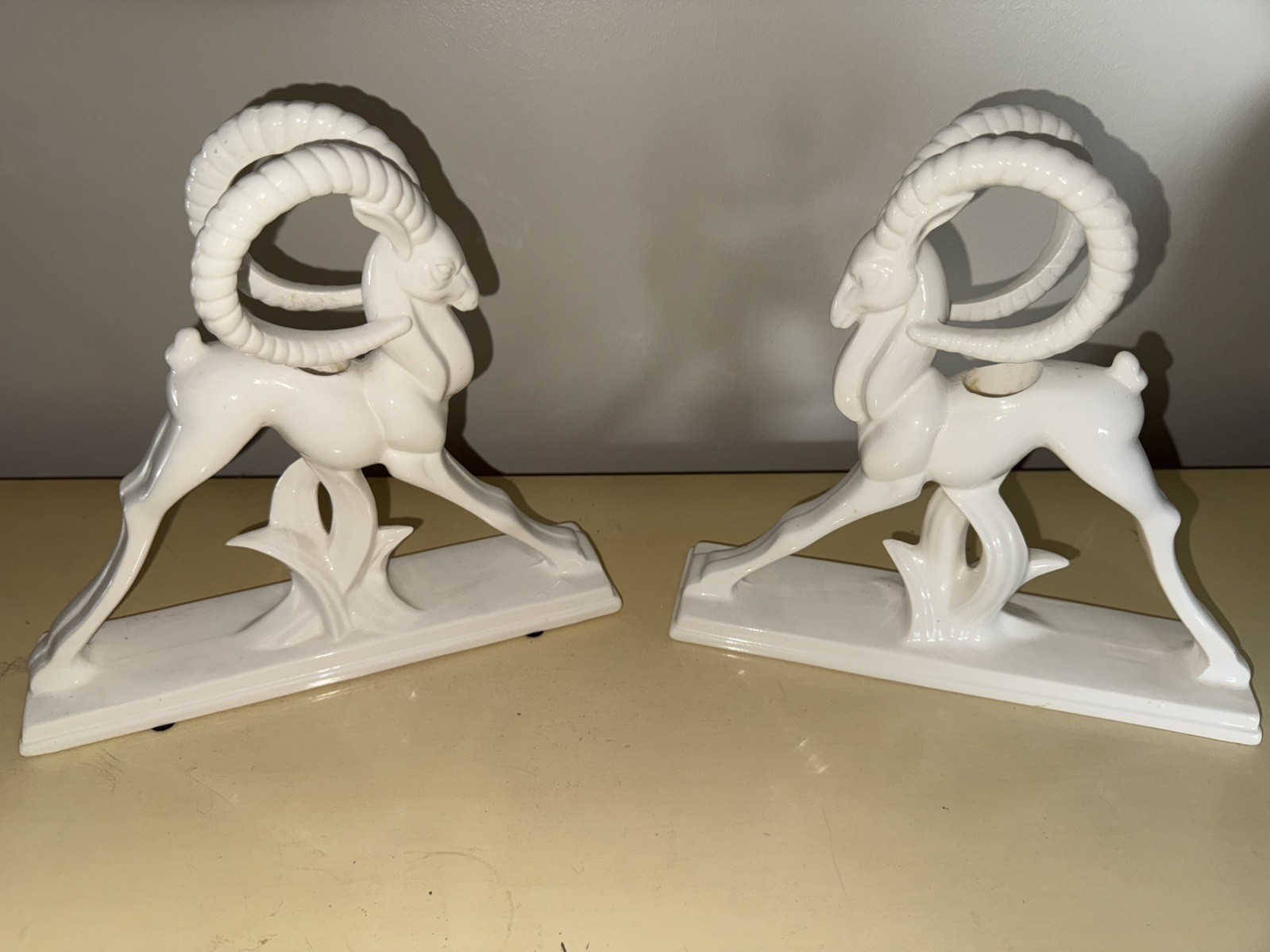 Vintage Pair Fitz Floyd Candle Holders Gazelle Antelope White Ceramic Japan 