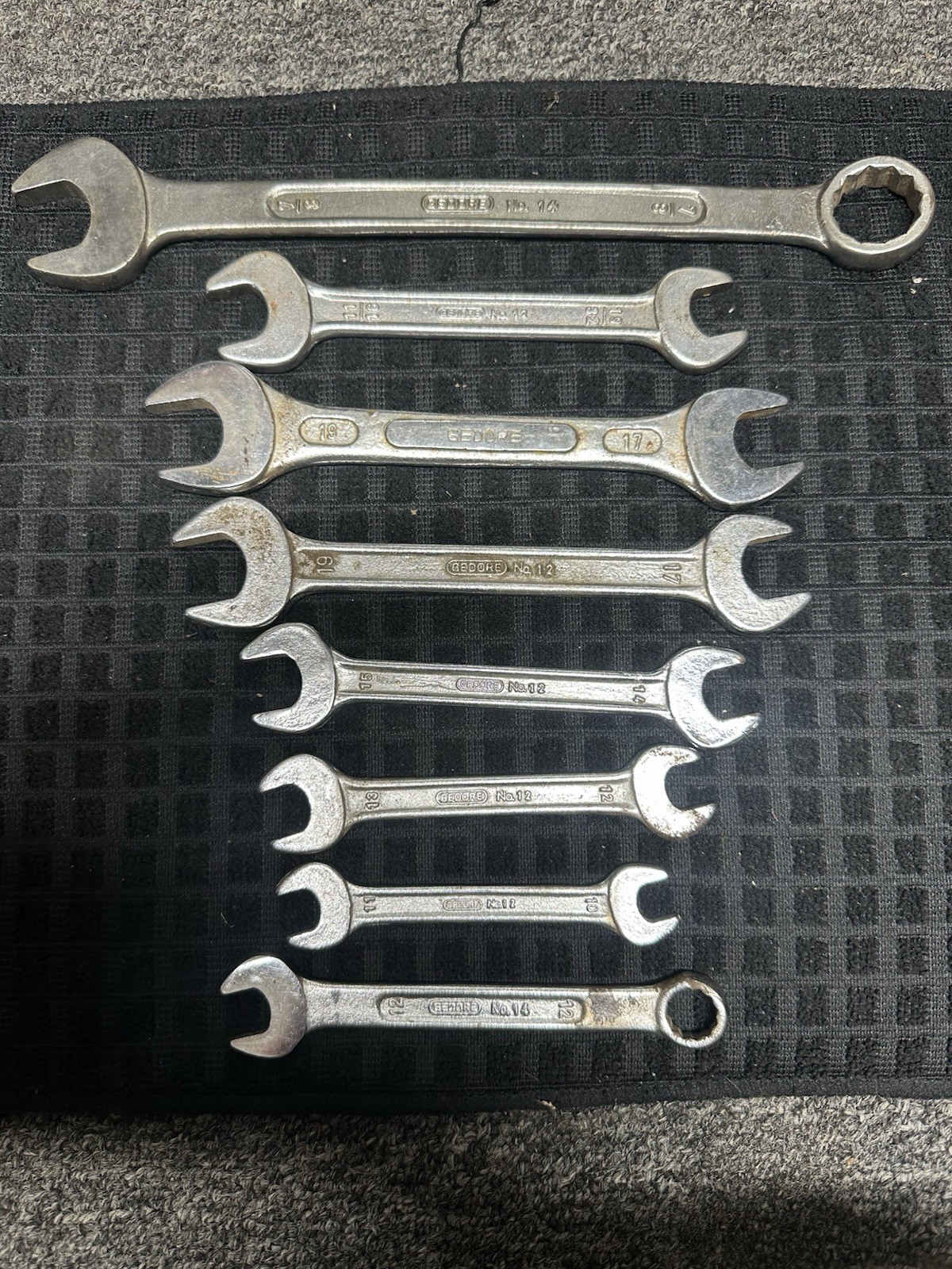 Vintage Gedore No 12 Wrench Lot Set Germany Metric Mixed Open End Ring Spanners