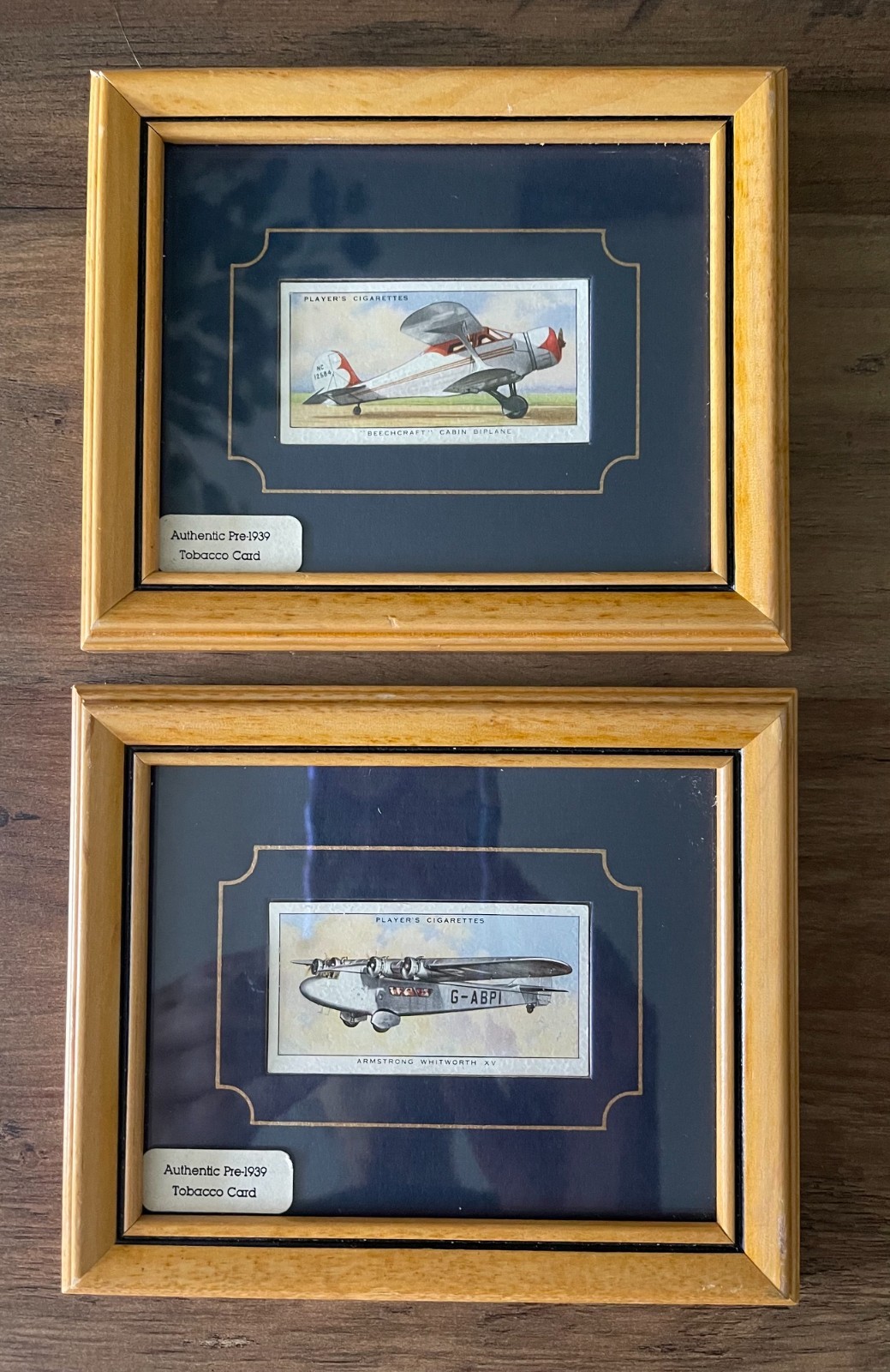 Set of 2 Vintage Framed Pre 1939 John Player & Sons Airplane Tobacco Cards