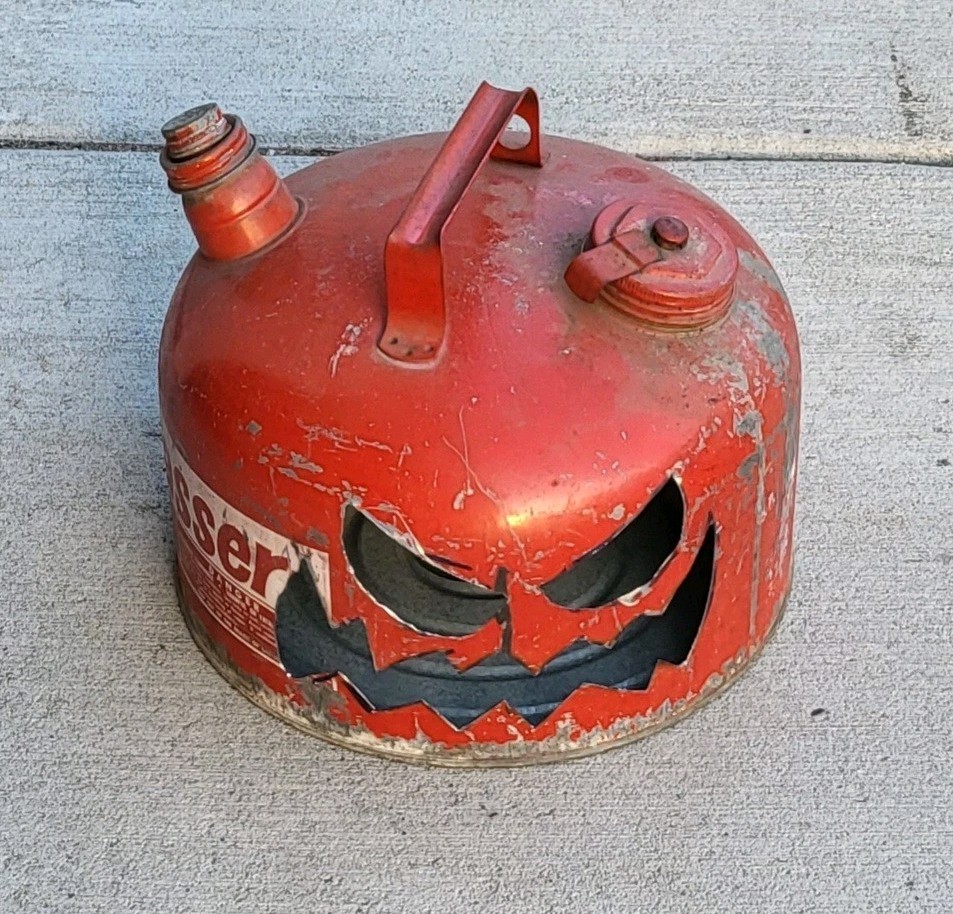 Vintage Upcycled Gas Can Halloween Jack-O\'-Lantern  
