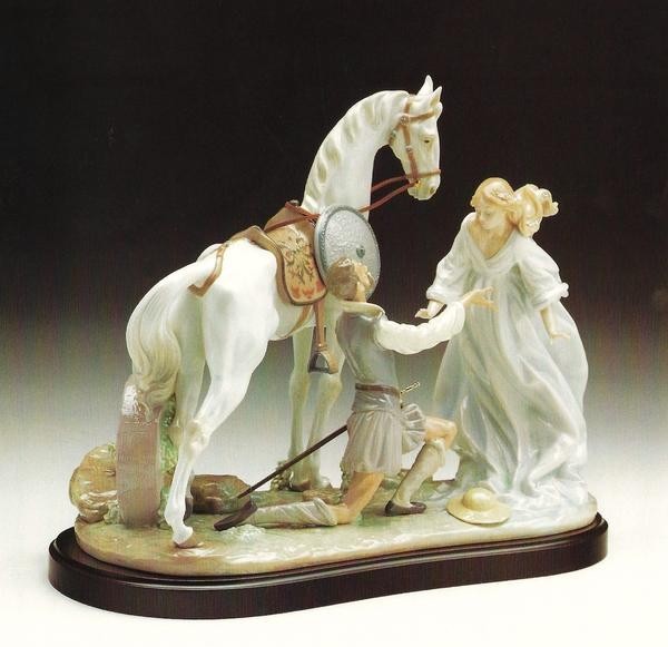 Lladro Figurine, Don Quiojote and Dulcenea, Title:  Conquered By Love, Retired