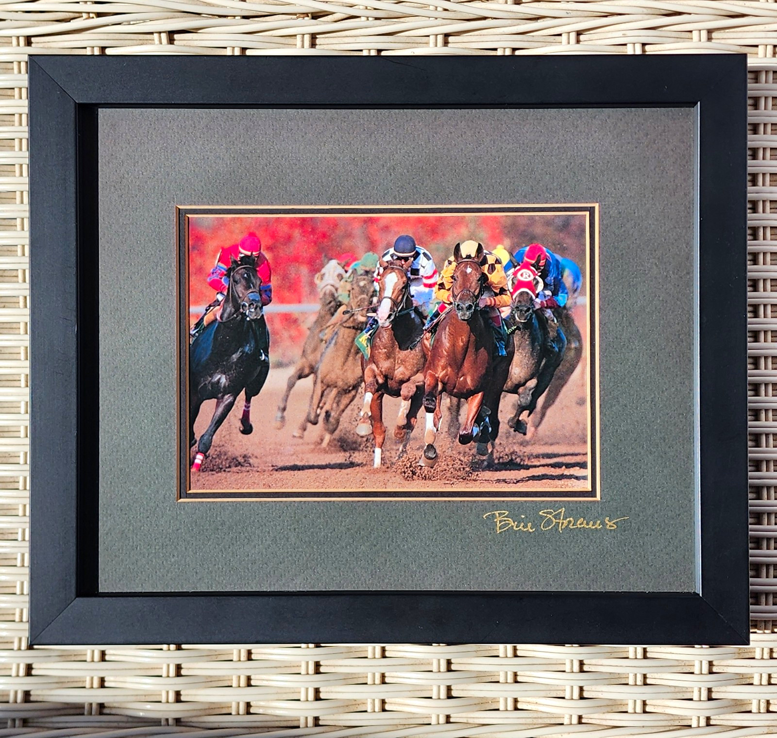 Bill Straus Signed Framed 1995 Kentucky Derby Photo Thunder Gulch Tejano Run Art