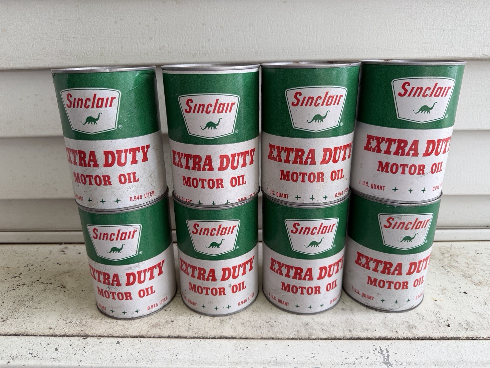8x Vintage NOS Sinclair Extra Duty Motor Oil Composite Oil Can Dino Sign Graphic