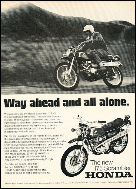 1969 Honda 175 Scrambler Motorcycle Original Advertisement Print Art Ad J753A