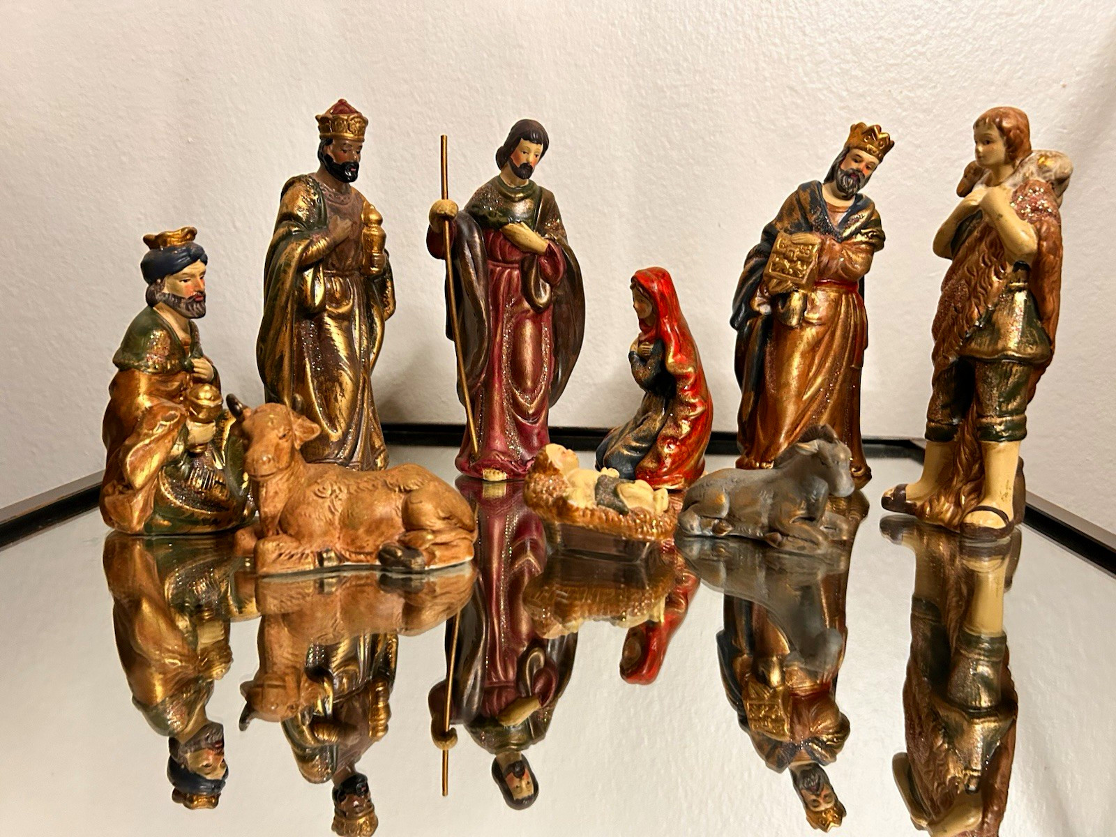 9-Piece Glitter Nativity Set Mary Joseph Baby Jesus Wise Men Shepherds 7 in