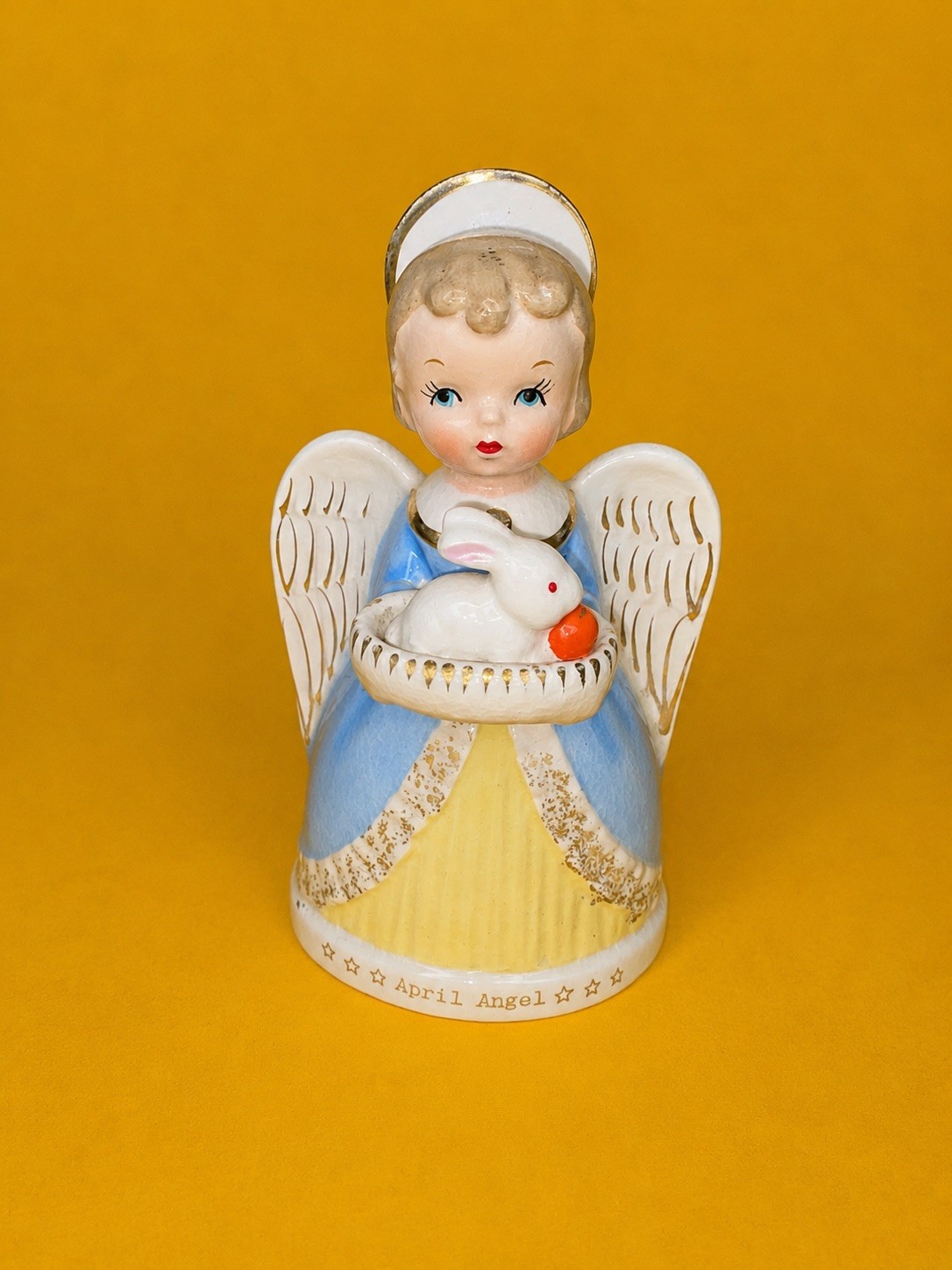 HAPPY EASTER Vtg Cute April Bunny Angel Figurine Planter Napco MCM Kitsch