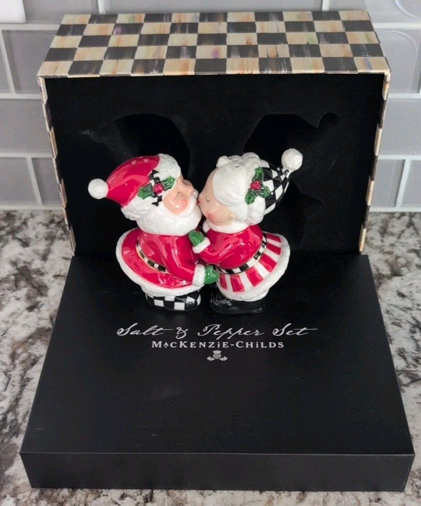 MacKenzie-Childs Kissing Clauses Salt & Pepper Set, New In Box