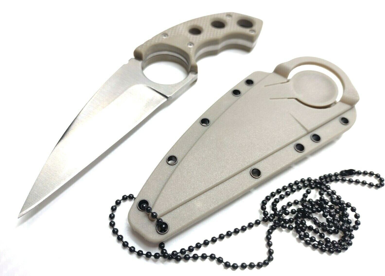 Finger Hole Fixed Blade Concealed Carry Neck Boot Knife Full Tang G10 EDC Sheath