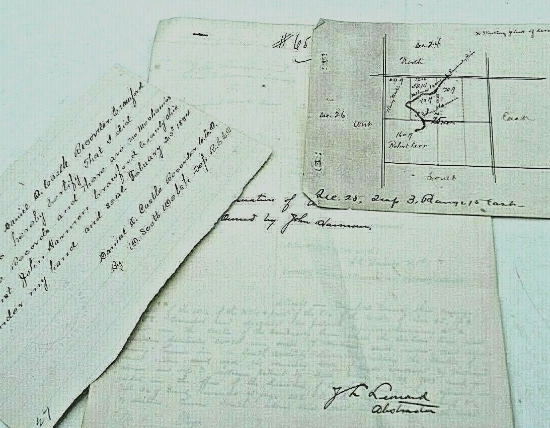 Antique Property Mortgage & Map 1880s Crawford County Ohio Harman Kerr Martin
